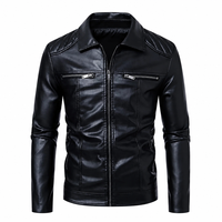 Blouson en cuir PU pour motard avec col pointu, épaulettes côtelées, design hydrofuge, personnalisable en gros