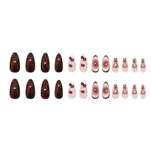 Lot de 24 faux ongles à presser en ABS, style INS, couleur café ombré brun foncé 3D, pour femmes - Product Image 5