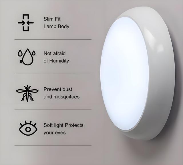 E27 3000K LED Tri-proof Modern IP65 Waterproof Ceiling Light with Motion Sensor for Bathroom & Outdoor Use 15W AC