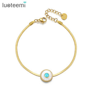 SP-LAM อินเทรนด์เสน่ห์สแตนเลส<span class=keywords><strong>2021</strong></span>ผู้หญิงหรูหราปรับ Dainty เชื่อมโยงห่วงโซ่สร้อยข้อมือสีฟ้าครามกำไลข้อมือ - Product Image 1