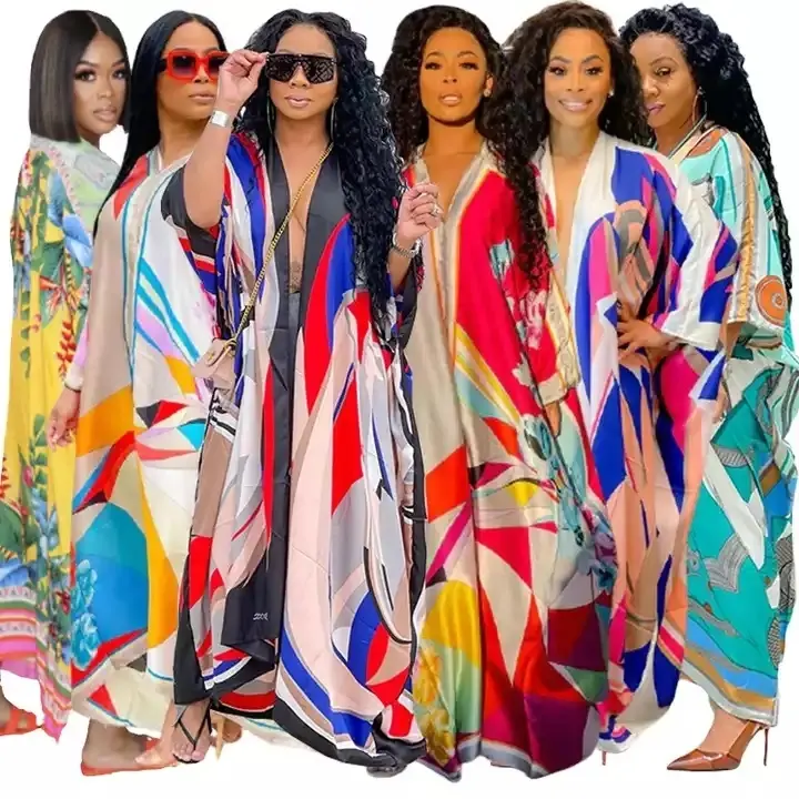 New Arrivals 2023 Women Long Cardigan Printed Kimono Plus Size Casual Summer V Neck Loose Maxi Dress