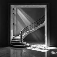 Escalier courbé classique avec des motifs en fer forgé sur mesure, marches en bois et en marbre