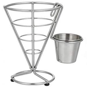 Panier à frites conique en acier inoxydable de haute qualité, très vendu, avec coupelle à <span class=keywords><strong>sauce</strong></span>, pour restaurants occidentaux - Product Image 4