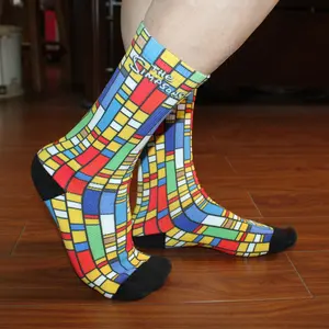 Moda renkli 3D dijital özel baskı pamuk çorap