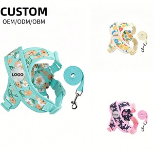 Adjustable No Pull Floral Print Dog Harness Set, Breathable Soft Mesh <b>Pet</b> Vest with <b>Leash</b> for Small Medium Dogs - Product Image 1