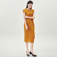 Robe plissée Miyake sans manches pour femme, design uni extensible, style smocké, vente en gros
