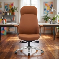 Fauteuil de bureau moderne en cuir orange avec accoudoirs fixes, pivotant, avec coussin chauffant et rafraîchissant pour usage domestique ou professionnel