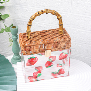 Spot wholesale acrylic with hand gift box  bamboo joint rattan cover  bridesmaid candy box  transparent and colorful