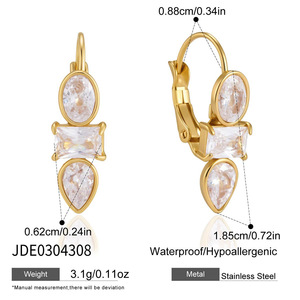 Boucles d'oreilles clous Jeding en acier inoxydable plaqué or 18 carats avec zircon, sensation de luxe léger, ne ternissent pas, pour femme, transfrontalier - Product Image 6