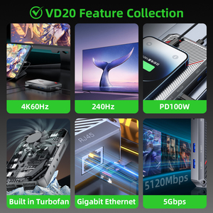 Carte de capture vidéo PIVA VD20 4K60Hz, station d'accueil pour jeux, port Ethernet Gigabit, charge rapide PD100W pour la diffusion en direct - Product Image 3