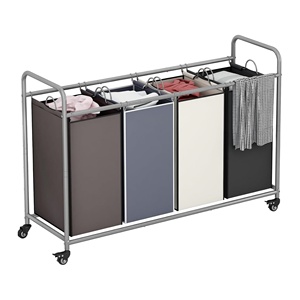 ตะกร้าผ้าแบบมีล้อ 4 ช่อง ทำจากเหล็กอัลลอยด์ แข็งแรง ทนทาน พร้อมล็อคได้ - Product Image 1