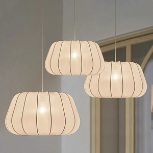 Lampe suspendue en tissu crémeux E27, luminosité réglable, forme ronde, pour chambre à coucher, salon, restaurant - Product Image 1