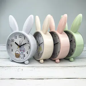 Mecanismo de alarma de mano para niños, reloj de mesa y escritorio con dibujos animados de conejo, silencioso, 4 pulgadas