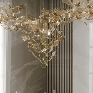 Novel Design Groothandelsprijs Huis Slaapkamer Moderne Luxe Glazen Lampenkap Hangende Hangende Kroonluchter