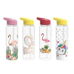 700ml Plastik wasser flasche mit großer Kapazität Stroh becher Kinder Student Cartoon Tier Flamingo Einhorn Wasser becher Benutzer definierte LOGO Großhandel