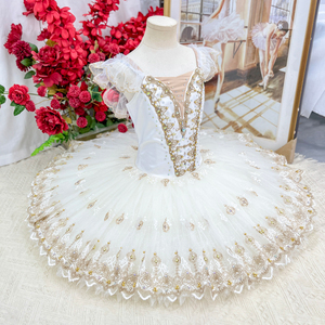 Tutu de ballet professionnel pour spectacle sur scène, blanc <span class=keywords><strong>et</strong></span> or, style pancake, pour Lago <span class=keywords><strong>des</strong></span> <span class=keywords><strong>cygnes</strong></span>, La Belle au bois dormant, <span class=keywords><strong>Le</strong></span> <span class=keywords><strong>Casse</strong></span>-<span class=keywords><strong>Noisette</strong></span> - Product Image 1