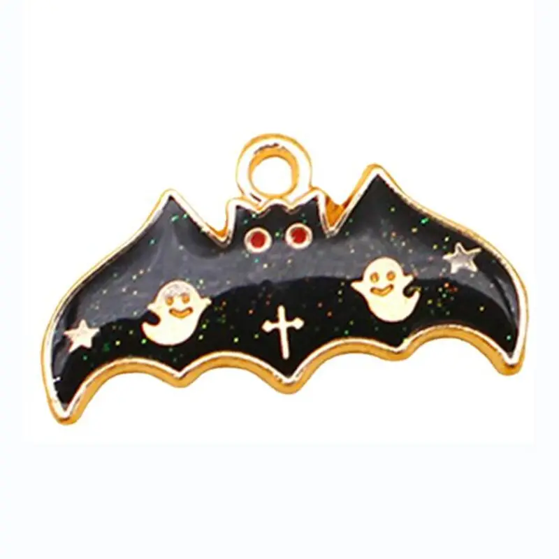Black Bat Emaille Sieraden Accessoires Plaksteen Metalen Legering 100Pcs Hangers Gouden Gevoerd Ornament Voor Halloween Party