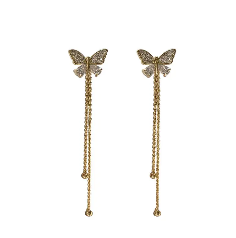 Wholesale Fashion Women Jewelry S925 Silver Needle Butterfly Earrings Super Fairy Tassel Long Earrings Accessories /
