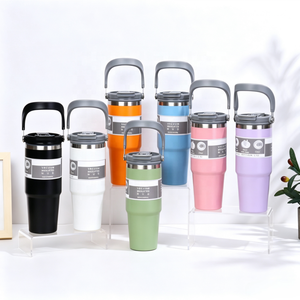 Tumbler Isolato da 30oz con Manico Pieghevole e Coperchio con Cannuccia, Tazza da Viaggio in Acciaio Inox Antigoccia, Adatta per Portabicchieri Auto - Product Image 1