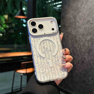 เคสโทรศัพท์แบบกระเป๋าเดินทางแม่เหล็กหรูหรา ประดับกลิตเตอร์ ลายลูกฟูก สำหรับ iPhone 17 16 15 Pro Max ขอบลายทาง ด้ามจับแบบริบบิ้น ฝาหลังลายเพชร - Product Image 4