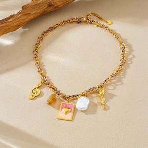 Fashion Pendant Necklace Gold Plated Heart Musical Note Colorful Rope Chain Charm Jewelry Gift - Product Image 3