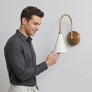 Modern Brass <b>Wall</b> <b>Sconce</b> With White Cone Shade Geometric Design Indoor Home Decor Bedroom <b>Lighting</b> Fixture - Product Image 4
