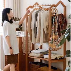 Zide Solid Wood Floor Standing Clothes <b>Rack</b> Cherry Wood 90cm With Wheels Open <b>Wardrobe</b> For Home Bedroom Use - Product Image 1
