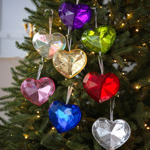 LINGKAI Glossy Diamond Cut Heart Shape Plastic Bauble Xmas <b>Tree</b> <b>Ornaments</b> for Holiday Window Display Decor - Product Image 4