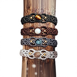 Bracelet en macramé fait main avec pierres précieuses, assortiment pour la fabrication de bijoux, vente en gros - Product Image 1