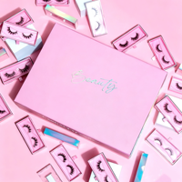 Boîte d'emballage personnalisée rose en acrylique pour cils, tiroir en carton, kit de maquillage mystère, boîte carrée avec logo personnalisé, coffret cadeau pour faux cils