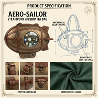 Sac à bandoulière personnalisable en cuir PU durable, forme dirigeable steampunk, pour présentation de badges, idéal pour les événements cosplay et fantastiques