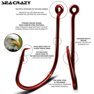 Hameçons de pêche sportive OEM 8/0 10/0 12/0 à bec décalé, couleurs rouges, en acier à haute teneur en carbone, pour la pêche au poisson-chat en eau douce et salée - Product Image 4
