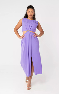 Vestido Midi Morado con Aberturas para Mujer 2026, Estilo Vintage Casual sin Mangas, Elegante con Abertura Lateral y Detalle de Hebilla Dorada, OEM - Product Image 6