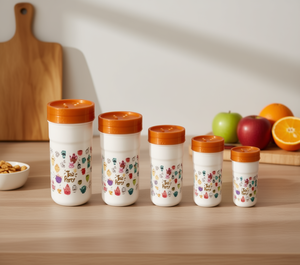 Plastic <b>Containers</b> With Lids Set Of 5 Pieces Screw Top Floral Design Kitchen Storage For <b>Snacks</b> Fruit Flour Cookies 330Ml 500Ml - Product Image 2