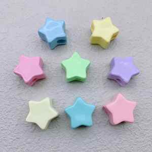 Étoiles en acrylique avec perles épaisses et grandes trous colorés macaron, idéales pour porte-clés, bracelets, cordons et pendentifs - Product Image 2