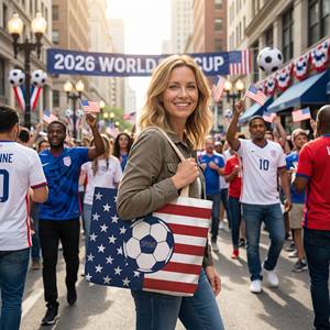 Sac fourre-tout en toile personnalisé sur le thème <span class=keywords><strong>du</strong></span> football pour le Tournoi de football international 2026 – Sac de shopping promotionnel pour les fans - Product Image 1