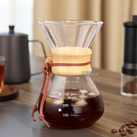 Cafetière à Filtre en Verre Borosilicate Écologique avec Support en Bois pour Infusion à Froid, Capacités 400ml/600ml/800ml, avec Couvercle Verseur