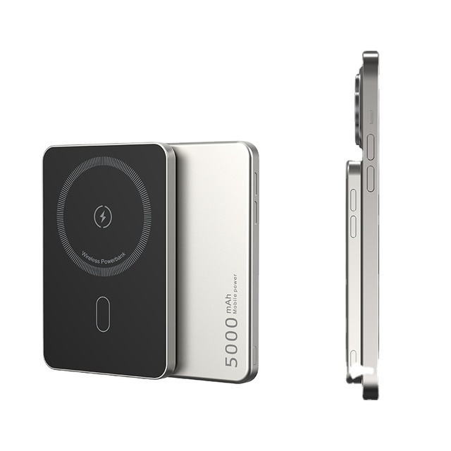 5000mAh Ultra-Thin Magnetic Power Bank Aluminum Alloy Fast Charging Wireless Portable Charger with Holder Function