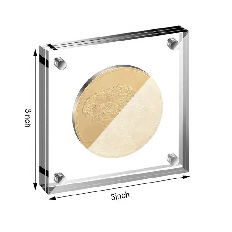 إطار عرض حامل عملة أكريليك مغناطيسي شفاف إطار عرض ميدالية عملة أكريليك مغناطيسية