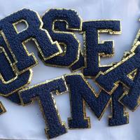 Patch thermocollant 3D en chenille brodée de paillettes, à appliquer sur vêtements, sacs, badges nominatifs DIY, patchs alphabet A-Z