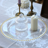Assiettes rondes en plastique transparent écologiques avec perles dorées pour mariage