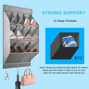 Hanging <b>Wall</b> <b>Mounted</b> <b>Shoe</b> <b>Storage</b> with 12 Large Pockets & 6 Hooks, Space-saving Polyester Organizer for Camping, Motorhome - Product Image 4