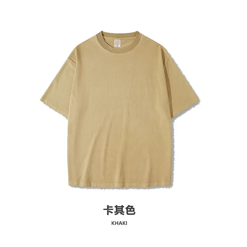 Evertop OEM Spring and Summer Fashion Brand 285G Heavy Industry Washed Old Shoulder Drop Short Sleeve Retro Loose Oversize