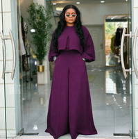 Ensemble deux pièces élégant pour femmes grandes tailles, col rond, haut court, pantalon large taille haute, confortable, pour invitées de mariage