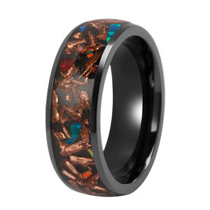 Nieuwe Aankomst Trendy Tizti <span class=keywords><strong>Ring</strong></span> 8Mm Koepel Zand Steen Gemalen Opaal En Koperen Inleg Zwart Zirkonium Wolfraam <span class=keywords><strong>Ring</strong></span> Voor Mannen - Product Image 1