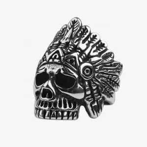 Manufacturing Customized Personality Steel Casting Skull Indian chief Head Ring