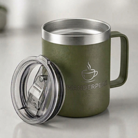Mug isotherme en acier inoxydable avec poignée et couvercle coulissant, revêtement poudré, tasse à café pour le camping, le bureau, les activités de plein air, les voyages