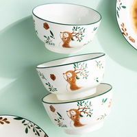 Ensemble de bols en céramique de style japonais, minimaliste, avec motifs animaux sous glaçure, compatibles micro-ondes, très prisés sur internet