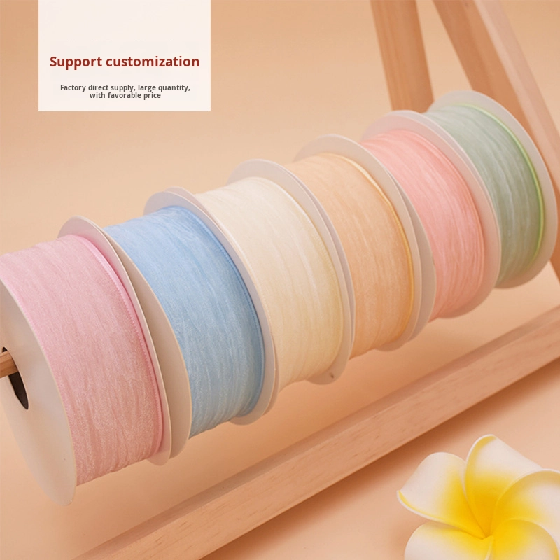 Korean 4cm Crinkled Ribbon Eco-Friendly Snow Silk Luxurious Polyester for DIY Gift Wrapping Cake Baking Christmas Decorations