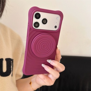 Funda de Silicona Líquida con Diseño de Ondas de Agua en Color Sólido para iPhone Air 13 14 15 16 17 Pro Max, Soporte Plegable, Antigolpes - Product Image 5